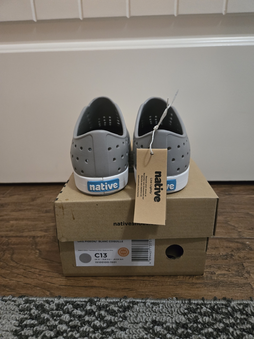 Native Kids Water Shoes in Gray with White Soles C13